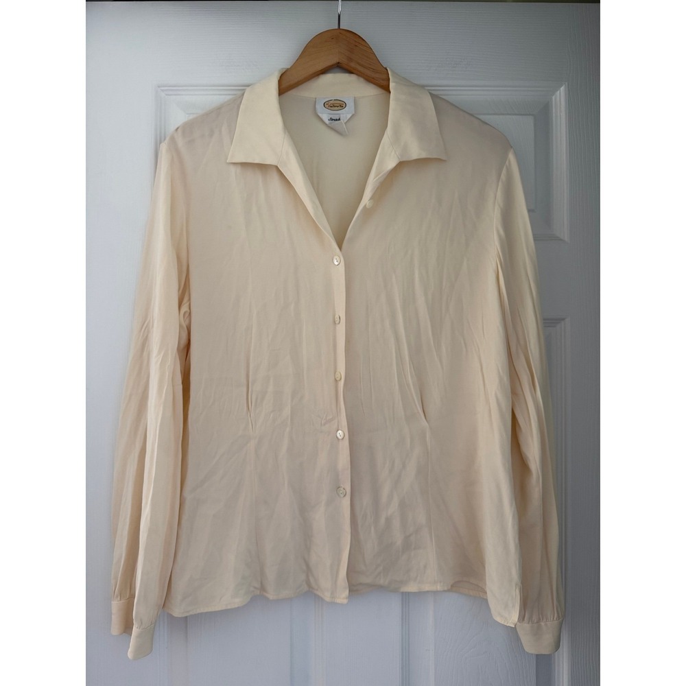 VTG Talbots Silk Cream Button Down Blouse Quiet Luxury Mature Romantic